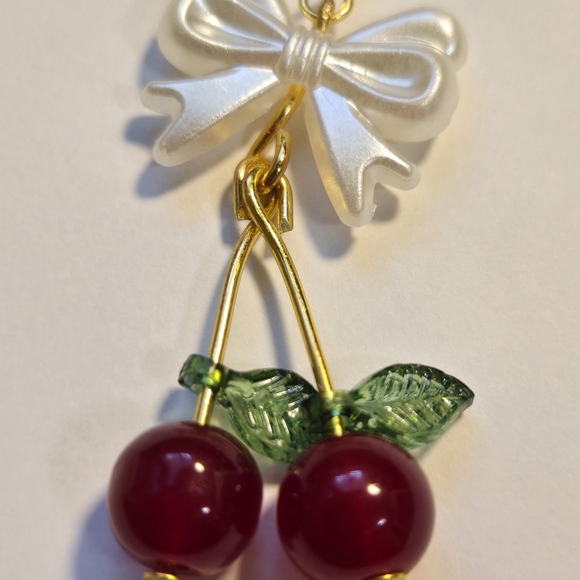 Handmade Cherry and Bow Earrings - Picture 4 of 4